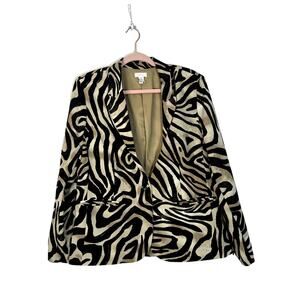 Chico's Classic Black & Tan Animal Print One Button Pockets Blazer Plus Size 2